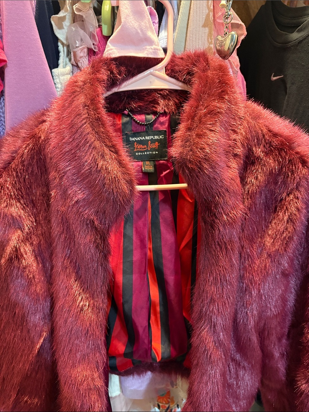 Banana Republic Plush Faux Fur Jacket in Deep Burgundy